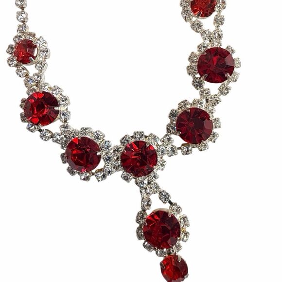 Christina Collection  Red Rhinestone Y-Drop Necklace - Picture 8 of 9